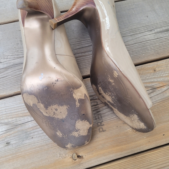 Tahari nude open toe 3" heel shoes size 9 - Picture 6 of 8
